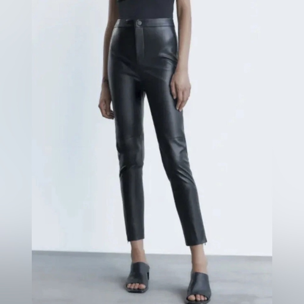 Zara Black Cropped Leather Pants